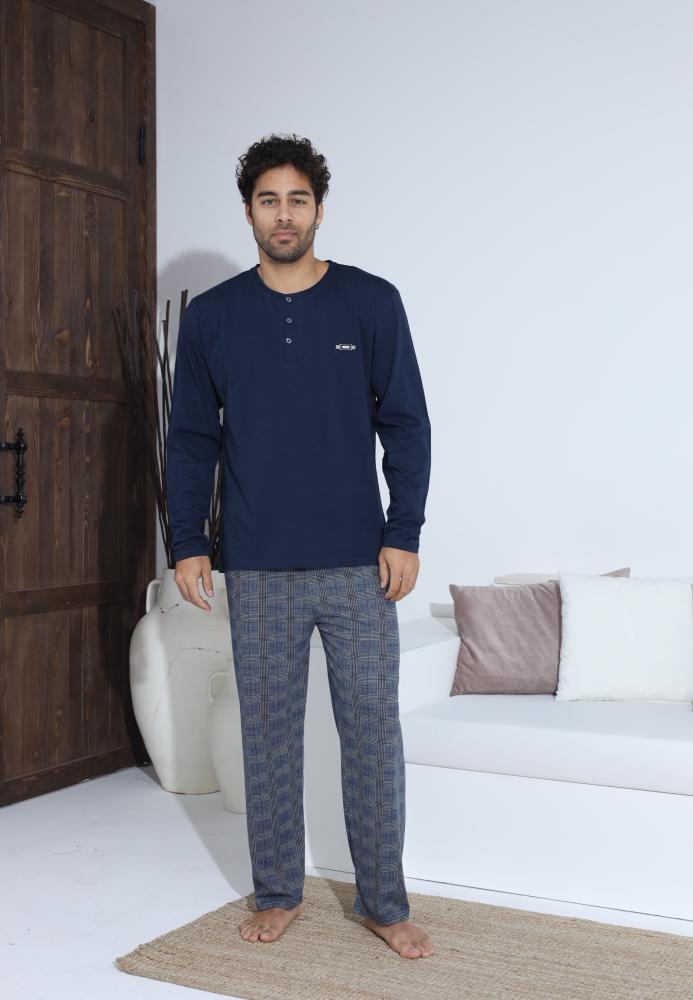 Pijama Barbati ,Maneca si Pantaloni Lungi,Culoare Bleumarin,Engros